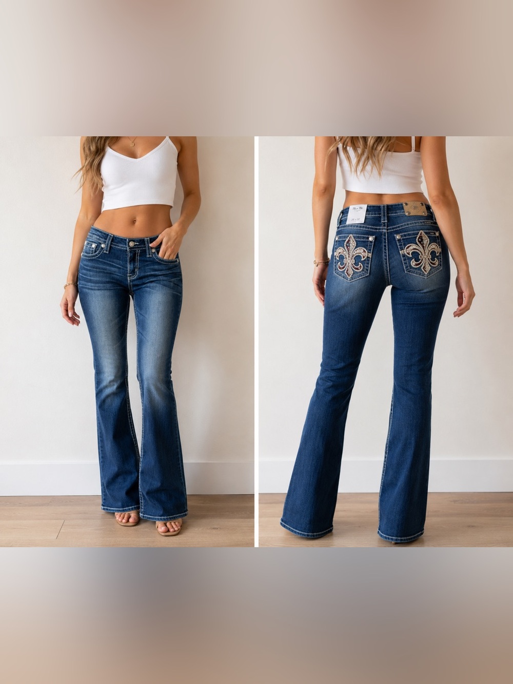 Miss Me Boot Jeans Women’s Size 28 x 32 Medium Wash Embellished Fleur De Lis NWT